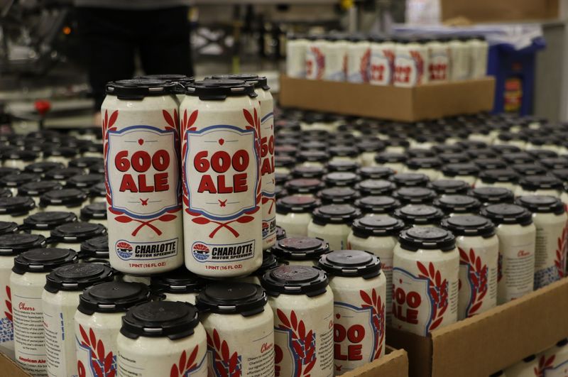 Charlotte  Motor Speedway's first licensed beer, 600 Ale, went into cans on Wednesday at Cabarrus Brewing Company. The beer will be sold at the speedway during the 10 Days of NASCAR Thunder.