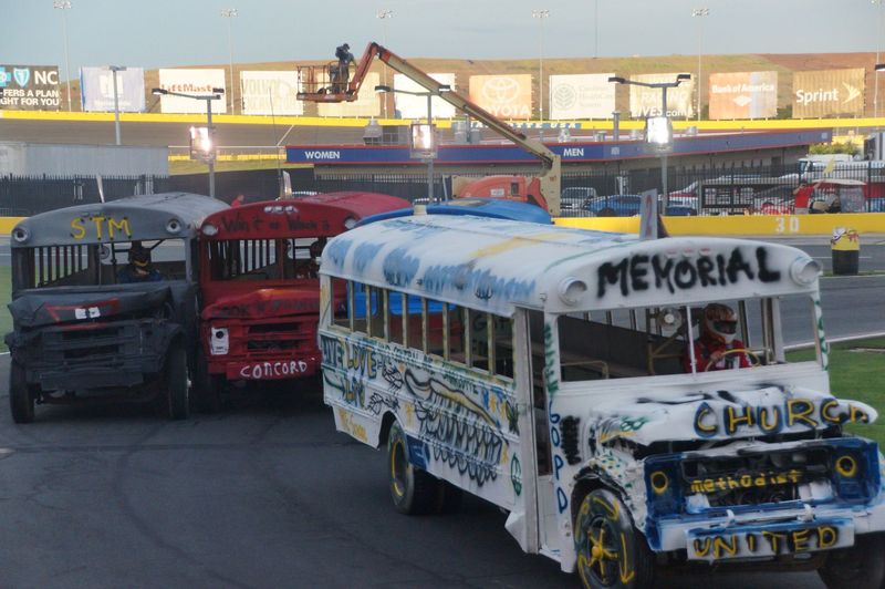 Area clergy will race 10-ton school buses in Tuesday's seventh round of the Bojangles' Summer Shootout at Charlotte Motor Speedway presented by the North Carolina Virtual Academy.
