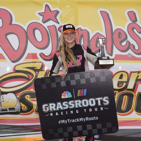 Jadyn Daniels scored her first Bojangles' Summer Shootout win on Tuesday night at Charlotte Motor Speedway.