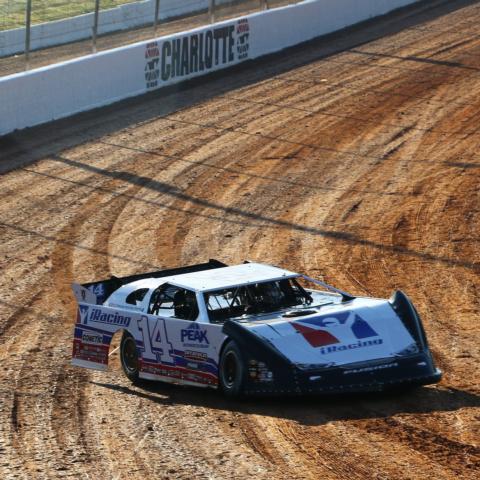 NASCAR star Clint Bowyer gave iRacing sim-racing Dirt Late Model champion Zach Leonhardi a ride in his Clint Bowyer Racing World of Outlaws Craftsman Late Model on Wednesday at The Dirt Track at Charlotte.