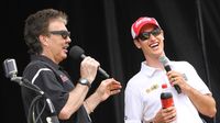 Radio personality Paul Schadt and NASCAR driver Joey Logano share a laugh during the Coca-Cola 600 pre-race pit party at at Charlotte Motor Speedway.