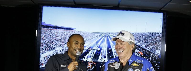 NHRA champions Antron Brown (Top Fuel) and John Force (Funny Car) talk about their excitement for the upcoming NHRA season during the Charlotte Motor Speedway Media Tour presented by Techocom.