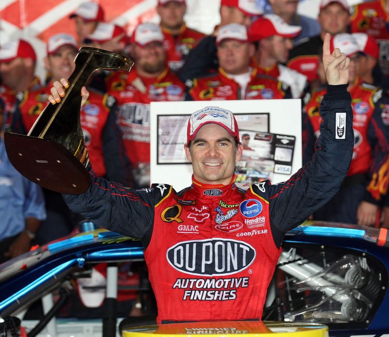 Jeff Gordon celebrates his 2007 Bank of America 500 win.