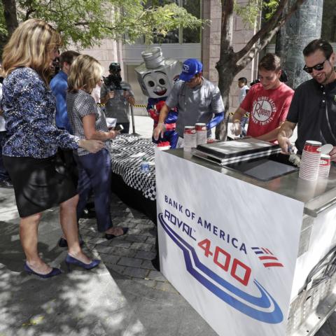 Kurt Busch and Christopher Bell served Rocky ROVAL™ ice cream to fans at a Bank of America ROVAL™ 400 pep rally on Tuesday in Uptown Charlotte.