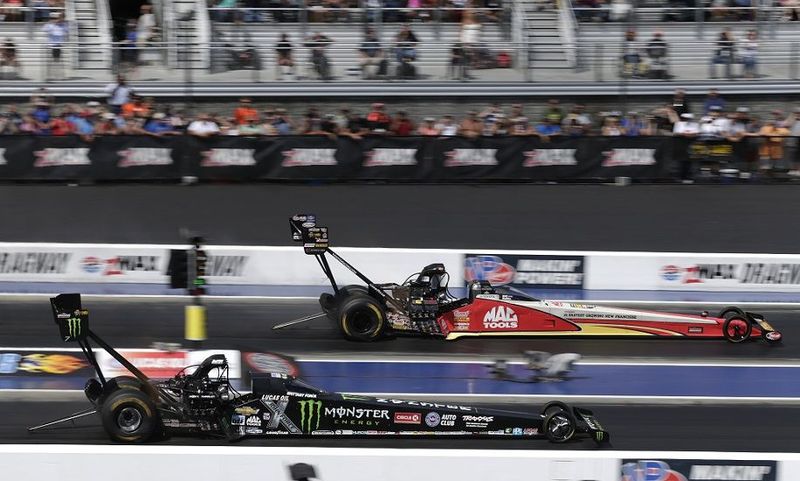 Doug Kalitta roared to the No. 1 qualifying spot in Top Fuel for the NHRA Mello Yello Drag Racing Series' NHRA Carolina Nationals at zMAX Dragway.