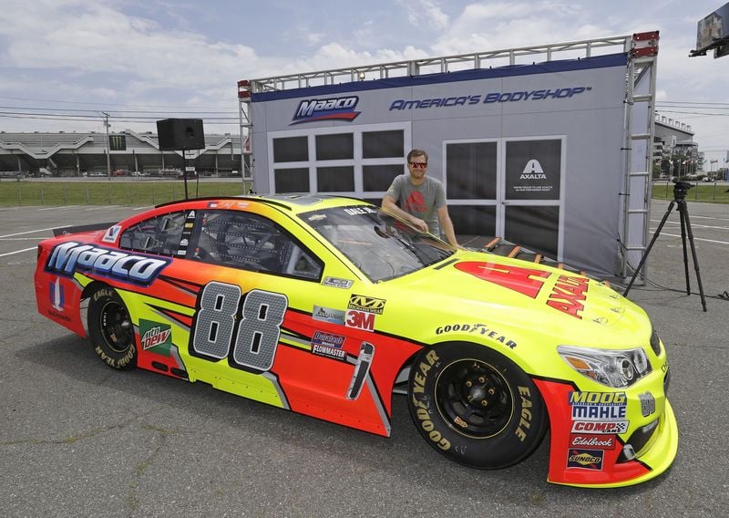 Dale Earnhardt Jr., the 2000 winner of the Monster Energy All-Star Race, unveils his Axalta/Maaco-sponsored No. 88 Chevrolet on Thursday at Charlotte Motor Speedway.