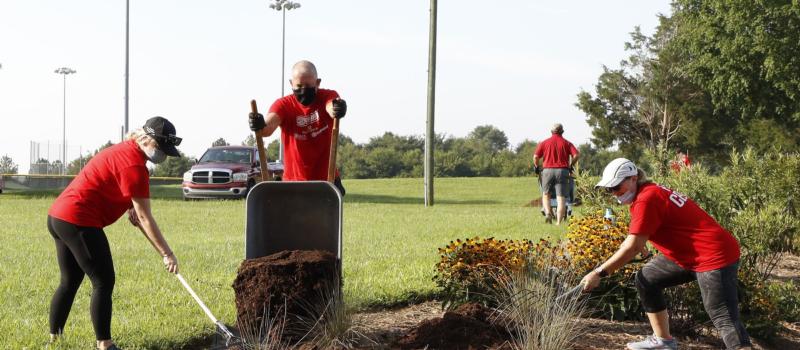 Nearly two dozen Charlotte Motor Speedway employees volunteered to help with grounds keeping and beautification projects as Frank Liske Park as part of the speedway’s third annual Day of Service.