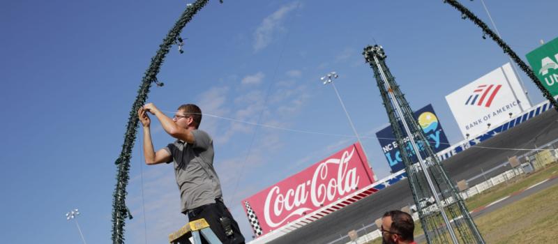 Charlotte Motor Speedway's operations crews will put in an estimated 5,000 work hours in the coming weeks stringing and testing lights in preparation for the 12th season of Speedway Christmas, which opens to the public on Friday, Nov. 19. 