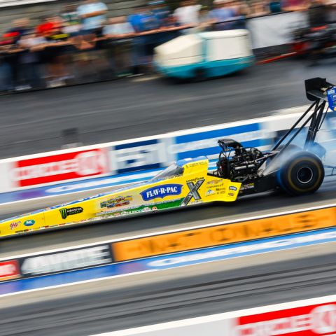 Brittany Force earned Top Fuel No. 1 qualifier honors after a scintillating 3,651-second, 336.32-mile-per-hour run in Saturday's Circle K NHRA 4-Wide Nationals qualifying at zMAX Dragway.