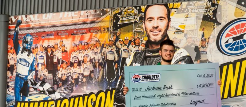 Jackson Rush receives the Jimmie Johnson scholarship on Friday, Oct. 6 during Charlotte Motor Speedway’s STEAM Expo, kicking off the Bank of America ROVAL ™ 400 weekend.