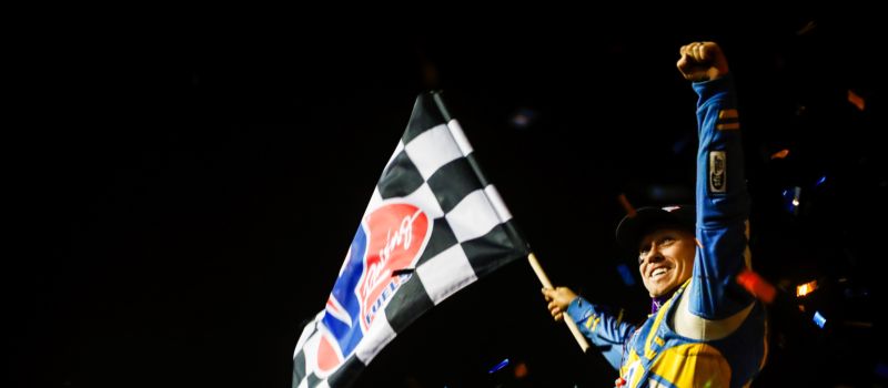 Brad Sweet celebrates his fifth consecutive World of Outlaws NOS Energy Drink Sprint Cars championship in spectacular fashion, taking home the win in Saturday's season-ending event at The Dirt Track at Charlotte.