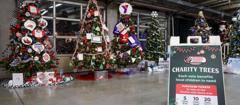 The Speedway Christmas Village is home to a festive forest of charity trees where fans can vote on their favorite tree each night the village is open. Proceeds benefit local nonprofit organizations through Speedway Children’s Charities.