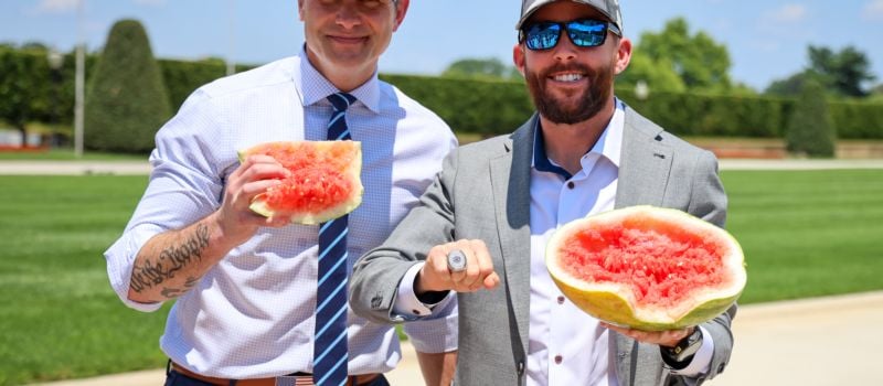 U.S. Secretary of Defense Pete Hegseth and 2025 Coca-Cola 600 winner Ross Chastain marked the victory by smashing watermelons on the Pentagon’s Parade Field. 