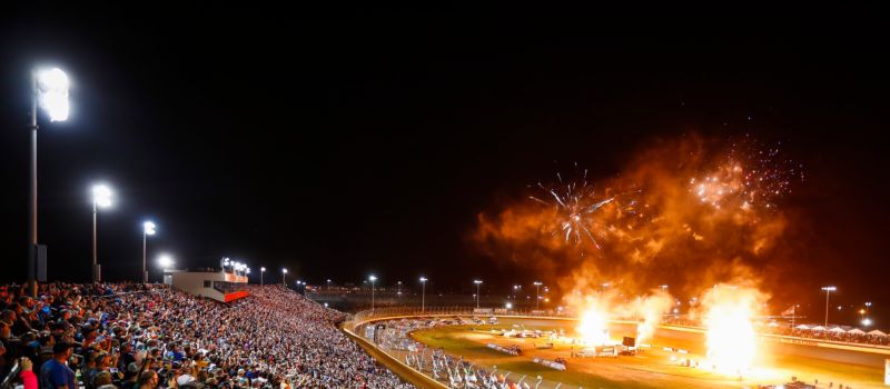 A packed house enjoyed the iconic four-wide salute during the 2022 World Finals at The Dirt Track at Charlotte. 