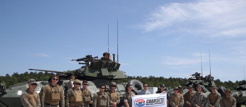 Stewart-Haas Racing driver Aric Almirola and Charlotte Motor Speedway Executive Vice President and General Manager Greg Walter visited 2D LAR Battalion at Camp Lejeune Tuesday as part of the speedway's Mission 600 campaign to salute men and women in the U.S. Armed Forces ahead of the Coca-Cola  600 on Memorial Day Weekend.