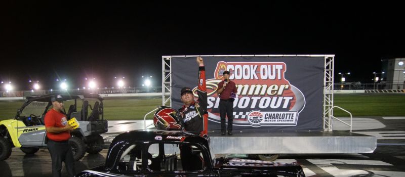 Cameron Bolin celebrates a hard-fought Round 4 win, securing his second victory of the season at the Cook Out Summer Shootout at Charlotte Motor Speedway.