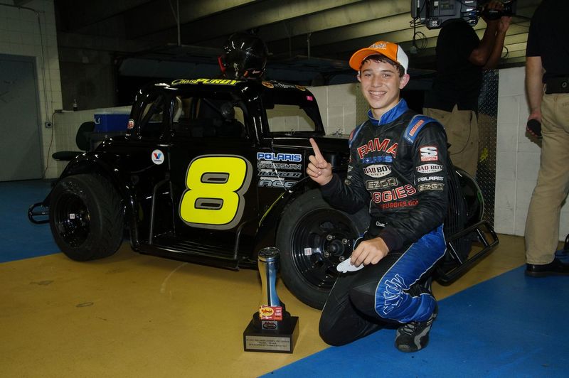 Chase Purdy scored an impressive opening-night victory in the Bojangles' Summer Shootout In Light Wellness Legend Car Pro feature on Tuesday at Charlotte Motor Speedway. 