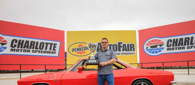 Ronnie Jenkins, of Rock Hill, SC, honored his late father when the 1965 Corvair Corsa they restored together took home the Walt Hollifield Best of Show award at Sunday's Pennzoil AutoFair.