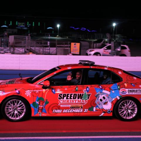 Charlotte Hornets forward Marvin Williams served as honorary pace car driver for the opening night of Speedway Christmas on Sunday at Charlotte Motor Speedway.