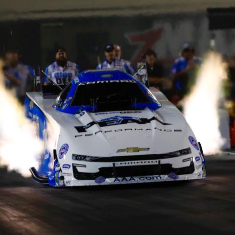 Sixteen-time NHRA champion John Force rocketed to the provisional No. 1 qualifier spot during Friday's Funny Car qualifying for the DEWALT NHRA Carolina Nationals at zMAX Dragway.