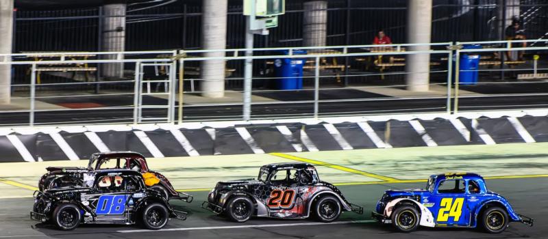 Rookie racer Josh Dickens (center) drives through a pack of talented Young Lions drivers at Charlotte Motor Speedway's CookOut Summer Shootout during Round 2 last week. 