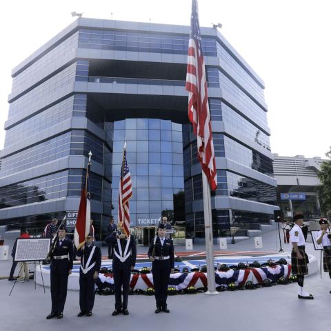 Charlotte Motor Speedway and The American Red Cross began Wednesday's Laps for Life blood drive at the speedway with a moving tribute to those who lost their lives in the attacks on Sept. 11, 2001.