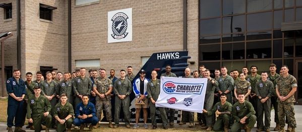 As part of the eighth annual Mission 600, Coca-Cola Racing Family driver Chase Elliott visited Marine Corps Air Station Beaufort this week to learn about the Marines' F-35B fighting squadrons, train on an F-18 simulator and spend time with members of Marine Aviation Group 31 ahead of next month's Coca-Cola 600.
