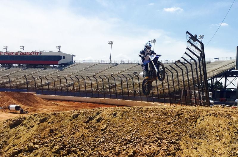 Former NASCAR driver and 1986 North Carolina AMA state champion Scott Riggs tested the new MXGP SuperCourse at The Dirt Track at Charlotte on Tuesday.