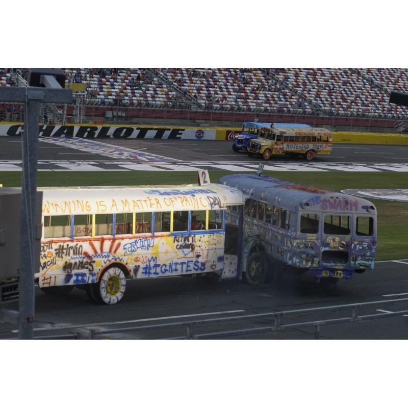 The opening week of the 25th season of the Bojangles’ Summer Shootout featured thrilling school bus racing among area principals on Tuesday at Charlotte Motor Speedway.