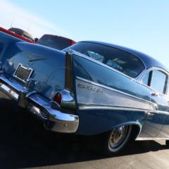The sun shines off a beautiful Chevy Bel Air during the inaugural Cars and Coffee Cosncord at Charlotte Motor Speedway.