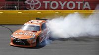 Daniel Suarez spins in Turn 4 during Saturday's Hisense 4K TV 300 at Charlotte Motor Speedway.