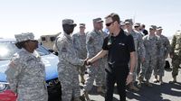NASCAR Sprint Cup Series driver Matt Kenseth greet military personnel during a three-city tour to preview the NASCAR Chase Across America and the Bank of America 500.