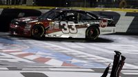 Austin Dillon shows off his signature slide after winning Friday's Drive for the Cure 300 presented by Blue Cross Blue Shield of North Carolina.