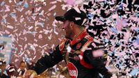 Austin Dillon celebrates in Victory Lane during Friday's Drive for the Cure 300 presented by Blue Cross Blue Shield of North Carolina.