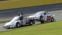 Shannon Koch (8) and Jenna Robinson (33) make contact during the Better Half Dash during Bojangles' Pole Night at Charlotte Motor Speedway.