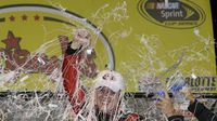 Andy Suess celebrates winning his second consecutive NWSMT championship during Bojangles' Pole Night at Charlotte Motor Speedway.