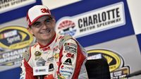 Jeff Gordon visits with media during Bojangles' Pole Night at Charlotte Motor Speedway.