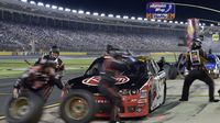 Austin Dillon's pit crew goes to work during Friday's Drive for the Cure 300 presented by Blue Cross Blue Shield of North Carolina.