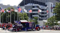 A World of Outlaws Sprint Car rig pulls in front of the speedway during the seventh annual Parade of Power at Charlotte Motor Speedway on Wednesday.