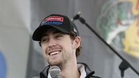 Ryan Blaney shares stories with fans during the NASCAR Rain Party Friday at Charlotte Motor Speedway.