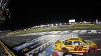 Joey Logano crosses the start/finish line after his $1 million win at the action-packed NASCAR Sprint All-Star Race at Charlotte Motor Speedway.