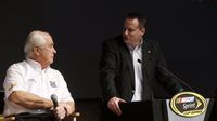 Charlotte Motor Speedway's Scott Cooper and team owner Roger Penske during Ford Wednesday programs at the Charlotte Motor Speedway Media Tour presented by Technocom.