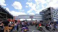Pro Stock Motorcycle riders sit in the staging lanes before the start of qualifying during Saturday's qualifying action at the NHRA 4-Wide Nationals presented by Lowes Foods.