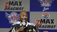 Antron Brown talks to the media during Friday's qualifying action at the NHRA 4-Wide Nationals presented by Lowes Foods.