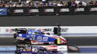 Funny Car drivers Jack Beckman and Robert Hight race during Saturday's qualifying action at the NHRA Carolina Nationals at zMAX Dragway.