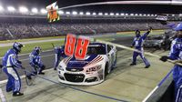 Dale Earnhardt Jr. pulls his No. 88 Chevy onto pit road for service during Sunday's running of the Coca-Cola 600 at Charlotte Motor Speedway.