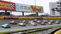 XFINITY Series drivers line up for a restart during Saturday's Hisense 4K TV 300 at Charlotte Motor Speedway.