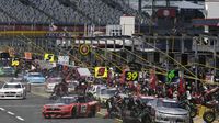 A very busy pit road during Saturday's Hisense 4K TV 300 at Charlotte Motor Speedway.