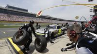 William Byron pulls down pit road for service during Saturday's Hisense 4K TV 300 at Charlotte Motor Speedway.