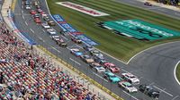 Cars line up for the start of Saturday's Hisense 4K TV 300 at Charlotte Motor Speedway.